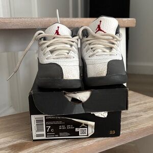 Jordan Kids Sneakers in White and Gray with Red Accents